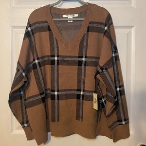 Max Studio Plaid V- Neck Sweater Size 3X